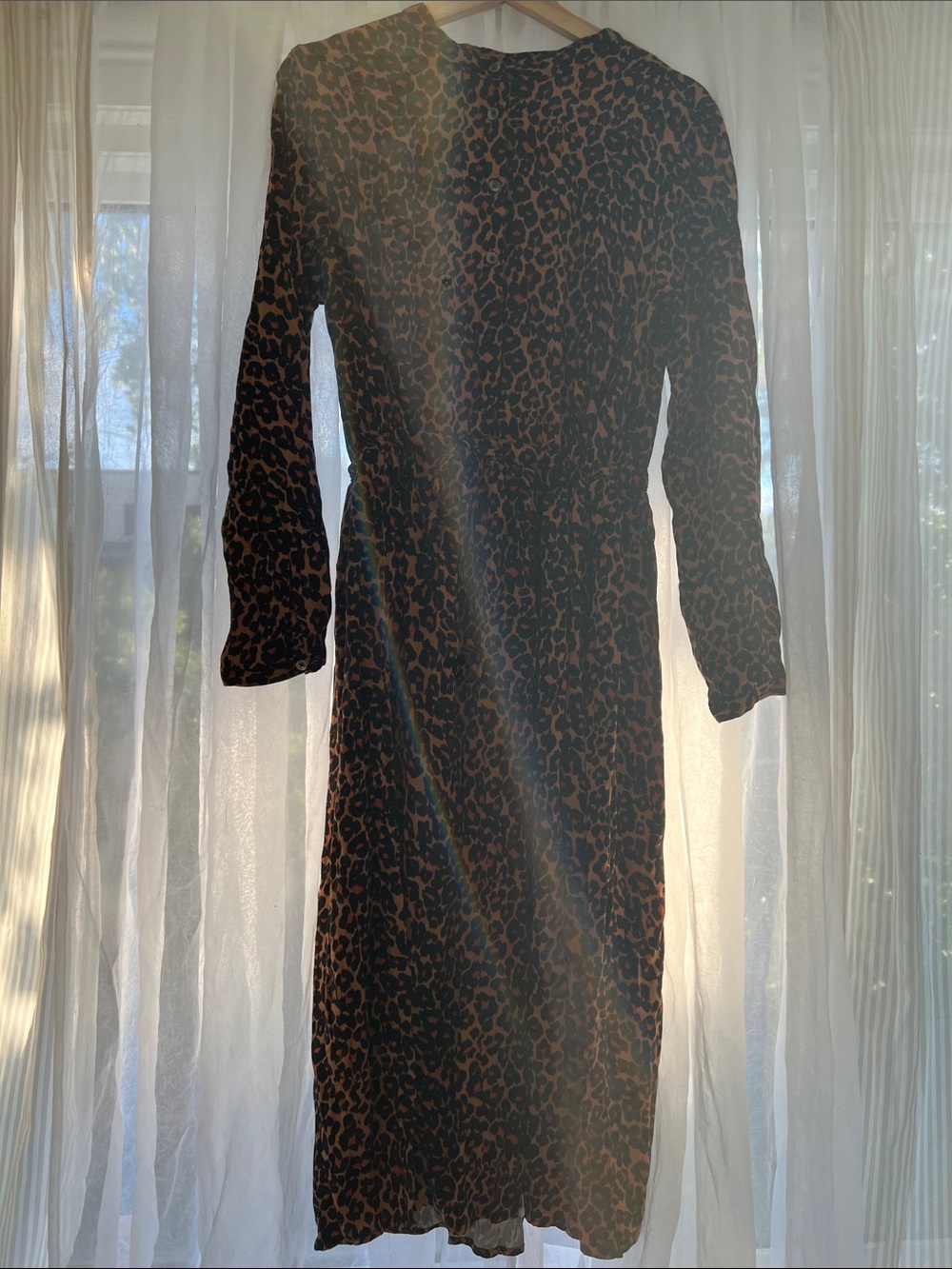 Joe Fresh Black and Brown Leopard Print Long Sleeve Dress